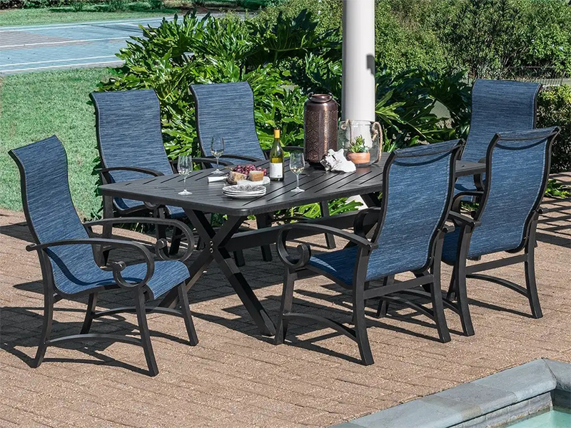 Solstice Aged Bronze Aluminium dengan Sling 7 Piece Dining Set (Meja Makan 84X42 inci)