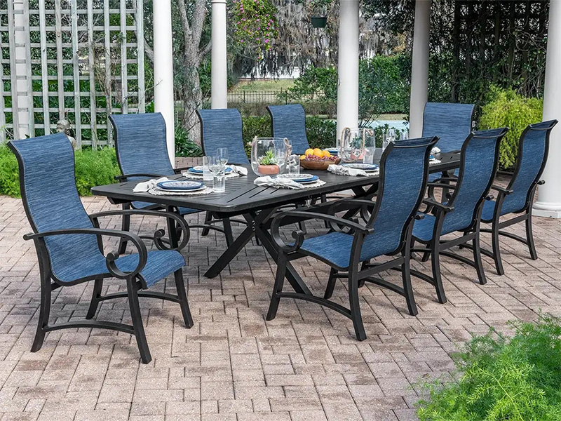 Solstice Aged Bronze Aluminium dengan Sling 7 Piece Dining Set (Meja Makan 44X84-130 inci)
