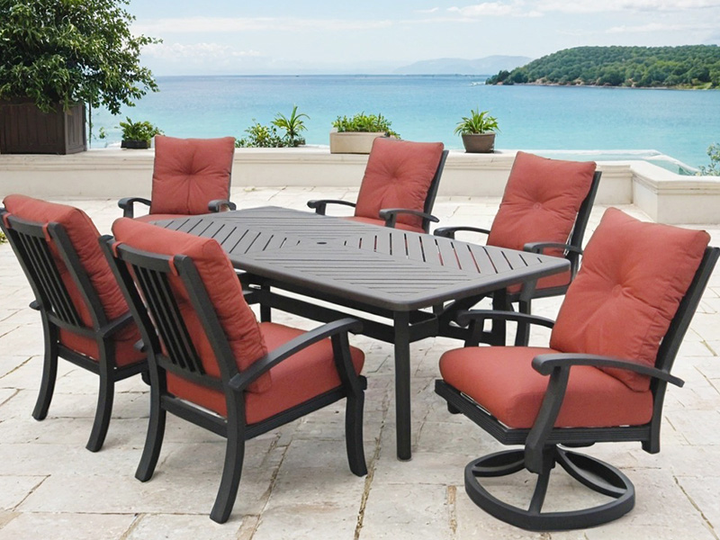 Chateau Aluminium luar ruangan dengan bantalan Set Makan 7 Buah (Meja Makan 86X44 inci)